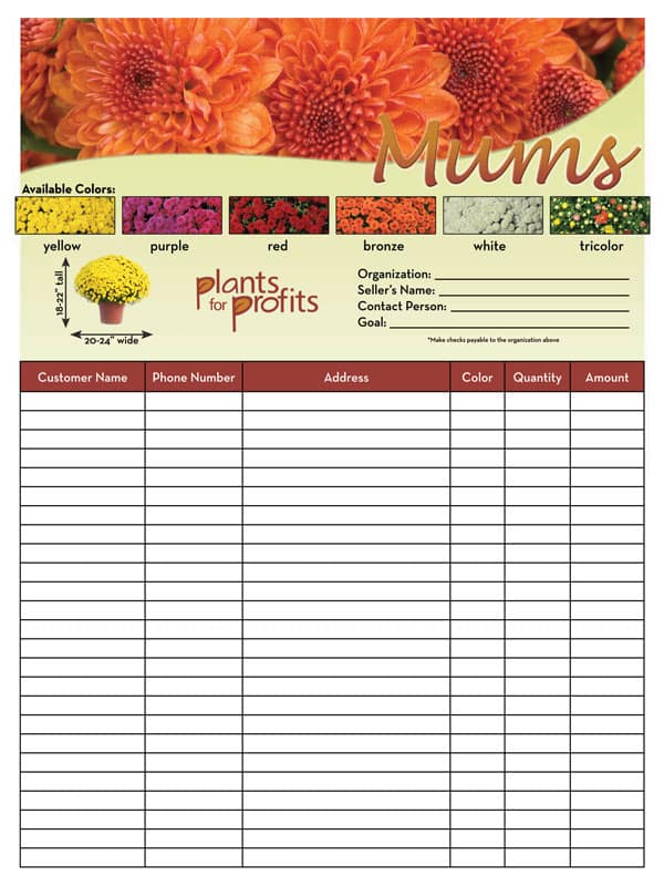 Fall Mum Fundraiser Order Form